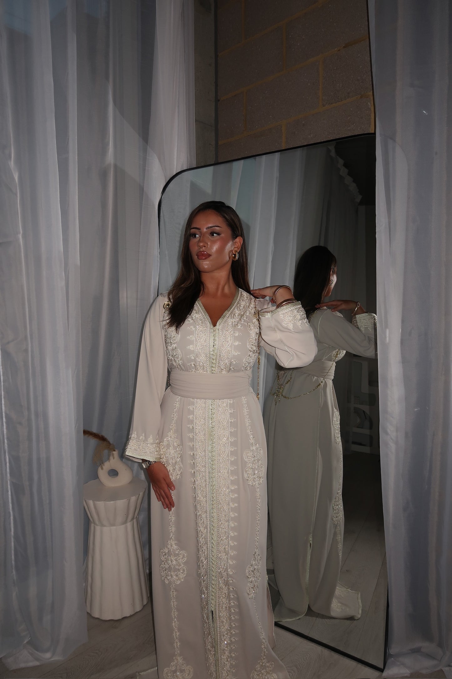 Cream Beige Mirage Kaftan (With Belt)