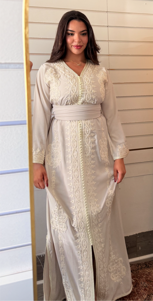 Cream Beige Mirage Kaftan (With Belt)