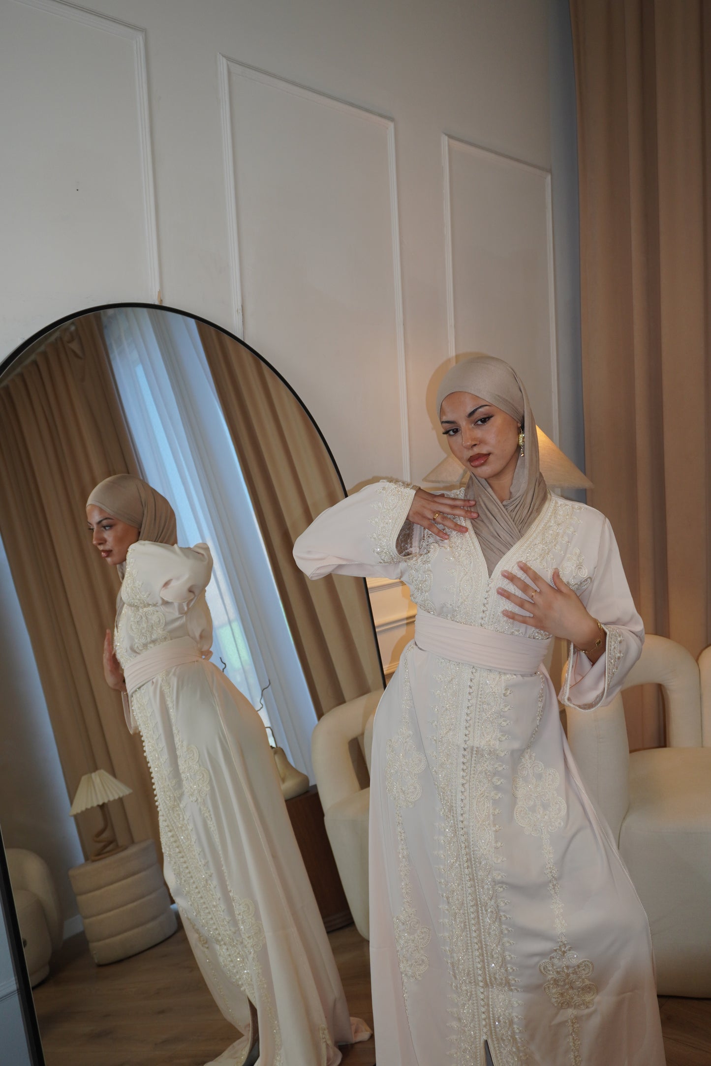 Cream Mirage Kaftan (With Belt)