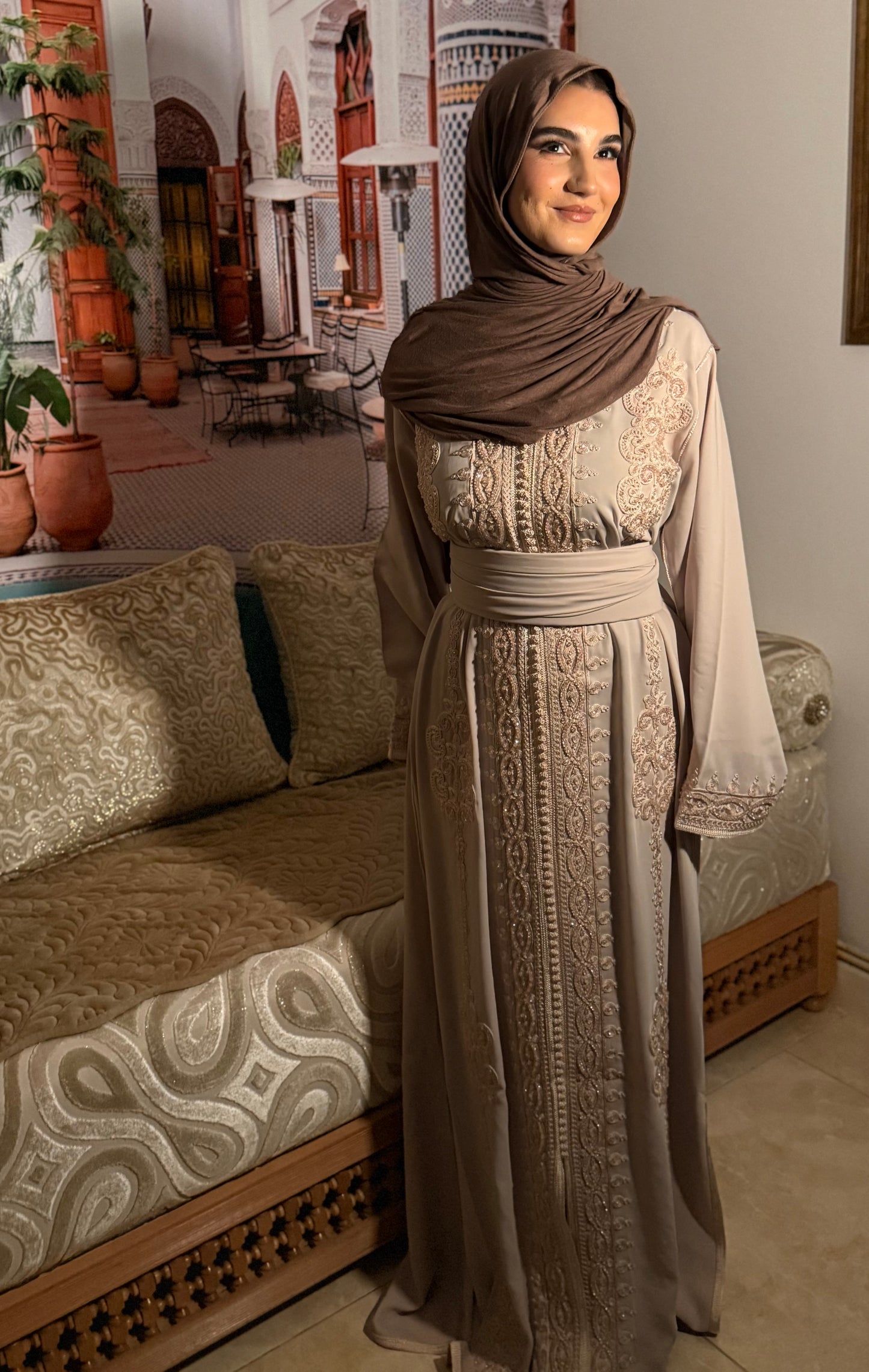 Beige Mirage Kaftan (With Belt)