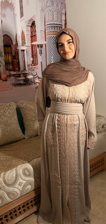 Beige Mirage Kaftan (With Belt)