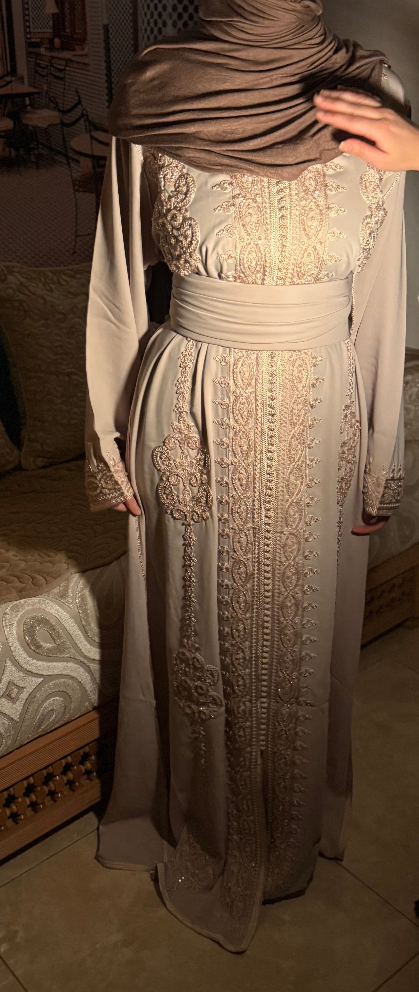 Beige Mirage Kaftan (With Belt)