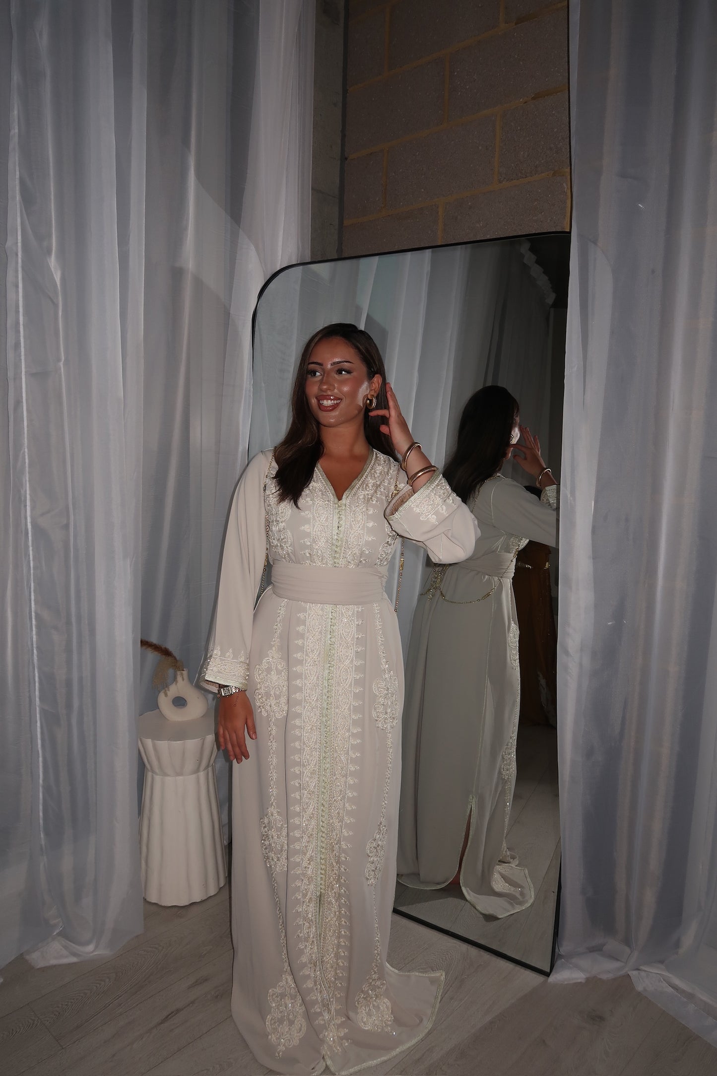 Cream Beige Mirage Kaftan (With Belt)