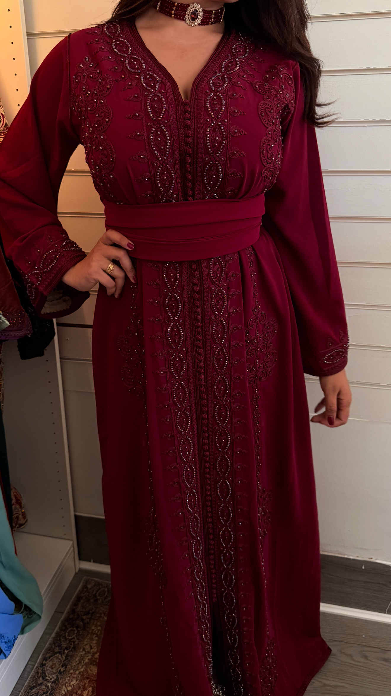 Burgundy Mirage Kaftan (With Belt)
